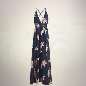 Deep C Neck Backless Floral Maxi Dress with Slit